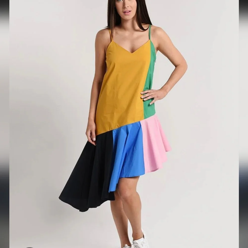 English Factory Slip Mini Dress Asymetrical  Colorblock S - Picture 5 of 8